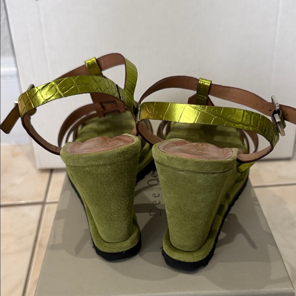 Lime Croc-Patterned Sandals - image 2